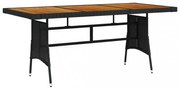 fekete polyrattan és tömör akácfa kerti asztal 160 x 70 x 72 cm