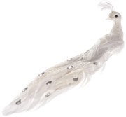 Páva csipeszen karácsonyi dekoráció fehér, 24 x 9 x 6,5 cm