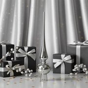 Ezüstszínű üveg csúcsdísz 25,5cm