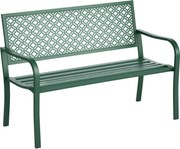 Outsunny Acél Kerti Pad, 2-Fős Park Pad Háttámlával és Karfával, Virágmintás Pad, Kerthez, Erkélyhez, max. 240 kg, Sötétzöld, 127 x 63 x 83 cm | Aosom