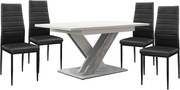 Maasix WTS Magasfényű Fehér-Szürke X 4 személyes étkezőszett Fekete Coleta székekkel N