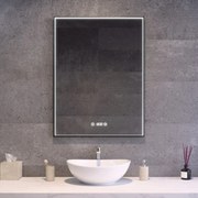 Fekete keretes LED tükör 60x80cm | Páramentesítő - Óra - Fényerő + színhőfok állítás | Welland Luxury-Line Rana