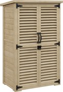 Outsunny Kerti Szerszámtároló Szekrény 2 Polccal Természetes Fa Bitumen Tető Rácsos Ajtókkal Zárható 75 x 50 x 118 | Aosom