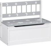ZONEKIZ 2-in-1 Játéktároló Gyerekeknek 18 Hónapos Kortól, Gyerekülőke Lassú Záródású Tetővel, 110 lbs Teherbírással, 60x30x50 cm - Szürke és Fehér | A