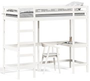 fehér tömör fenyőfa galériaágy íróasztallal 75 x 190 cm