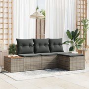 4 Darabos Kerti Kanapé Szett Párnákkal Szürke Poli Rattan Akácia