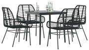 5 részes fekete polyrattan üveg kerti étkezőgarnitúra