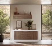 SKY 2.0 komód 2 ajtóval és 3 fiókkal, fehér matt lakkozott vázzal és Mercuri tölgy mintázatú laminált előlapokkal