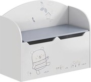 Játéktároló láda tárhellyel, fehér, BEAR