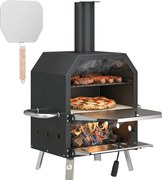 Outsunny kültéri fatüzelésű pizzasütő, rozsdamentes acél, kétszintes, 1 cm vastag pizzakő, összecsukható lábak és pizzaszerszám – hordozható (Aosom)