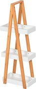 kleankin Bambusz Fürdőszobai Polc 3 Polccal, Fa A-keret 30x18x81 cm Természetes és Fehér | Aosom