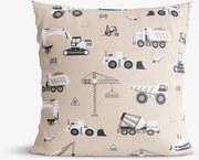 Goldea gyerek pamut párnahuzat - teherautók és markolók bézs alapon 30 x 50 cm