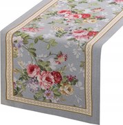 Futópad abrosz dekoratív gobelin 45x140 hamuszürke piros kerti virágok