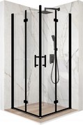Zuhanykabin 100x100cm összecsukható ajtó fekete Esg üveg 6mm bevonat