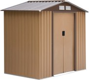 Outsunny Kertiszerszám Tároló 2.42m², Kerti Fészer Tetővel, Csúszóajtóval, Alapzattal, 213 x 130 x 185 cm, Galvanizált Acélból Készült, Időjárásálló,