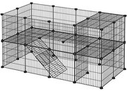 Fém ketrec háziállatoknak tengerimalac, hörcsög, nyúl számára 36 paneles, fekete 143x73x71cm