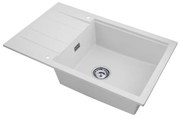 SINK Quality Mosogató minőségi Ferrum New 8010, 1 kamrás gránit mosogató 800x500x210 mm + króm szifon, fehér, SKQ-FER.8010.WH.X