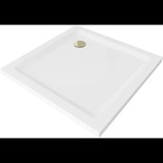 Mexen Flat négyzet alakú slim zuhanytálca  90 x 90 cm, Fehér, szifon Arany - 40109090G