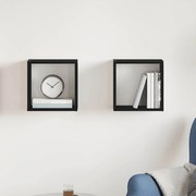 2 db fekete tölgyszínű szerelt fa fali kockapolc 30x15x30 cm