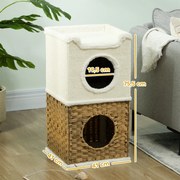 PawHut Benti Macska Niche 3 Szintes Macska Torony Nyitott Felülettel, Zsákos Kaparóhenger Kiskedvenceknek 6 kg-ig, 41 x 41 x 75,5 cm, Krém | Aosom