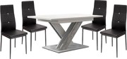 Maasix WTS Magasfényű Fehér-Szürke X 4 személyes étkezőszett Fekete Elvira székekkel N