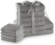 Szürke frottír pamut törölköző és fürdőlepedő készlet 10 db-os Amari – Restilo
