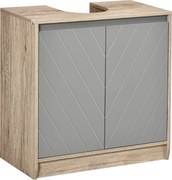 HOMCOM Mosdó Alatti Fürdőszoba Szekrény, Padlóra Álló Mosdóegység Kettő Ajtóval és Állítható Polccal, 50 kg Teherbírás, 60x30x59.8 cm Tölgy és Szürke