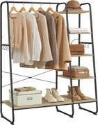 Funkcionális széles gardróbszekrény ruhaakasztó 5 polcos barna-fekete