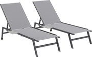 Outsunny 2 darab állítható napozóágy készlet — 5 pozíció, oldalasztalok, kerekek, 120 kg | Aosom
