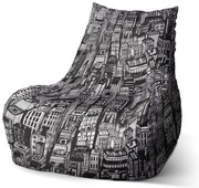 Bean babzsák rajzolt felhőkarcolók - gyerek, fekete / fehér