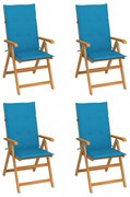4 db tömör tíkfa kerti szék kék párnával