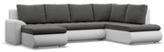 Tokio U sarokkanapé, 3 ágyneműtartóval, bársony + műbőr, jobboldali, szürke - fehér