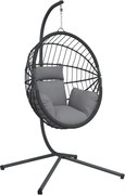 vidaXL szürke rattan és acél függő kagylószék állvánnyal