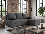 Ágyazható, kétoldalas L alakú kanapé VALERIO SLIM 200x140 cm, sötétszürke színű + 2 db díszpárna INGYEN