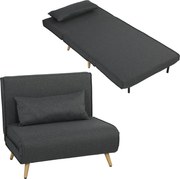 HOMCOM 3-in-1 Sleeper Chair with Fold-Out Bed, Converts to 190 x 63 cm Single Bed, Adjustable Recline, Metal Legs, Lumbar Pillow, Linen-Look Grey | Ao