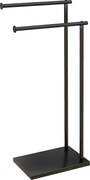 HOMCOM 2-szintes Szabadonálló Törölközőtartó Létra Fürdőszobai Törölközőtartó 2 Rúddal és Fém Keresztvázzal Modern L Alak 35.5x20x78 cm Fekete | Aosom