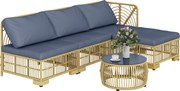Outsunny 5 darabos Rattan Kültéri Pihenőszett, Moduláris Kerti Kanapé Párnákkal és Üvegasztallal, Szürke | Aosom