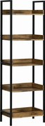HOMCOM Ipari Stílusú 5-polcos Könyvespolc, Fa és Fém Könyvespolc Otthonra és Irodába, 48x30x155cm, Rusztikus Barna | Aosom