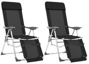 2 db fekete textilén összecsukható kempingszék lábtartóval
