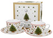 Karácsonyi fenyőfás porcelán kávés csésze aljjal 90 ml díszdobozban Christmas Tree