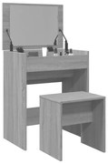 szürke sonoma színű fésülködőasztal és ülőke 60x40x113,5 cm