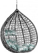 Fekete függő szék KOKON állvány nélkül, zöld-fehér párna