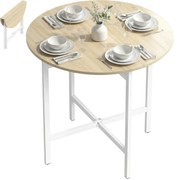 HOMCOM kör alakú összecsukható étkezőasztal 2–4 főre, helytakarékos lehajtható asztal acélvázzal, natúr fa/fehér, 80 x 80 x 76 cm | Aosom