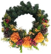 Mesterséges koszorú krizantémok narancs, átmérő 40cm