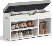 Párnázott ülőke cipőtartóval és rejtett tárolással, szürke-féher színben