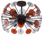 Art Deco mennyezeti lámpa fekete, borostyán és füst színű üveggel - Atomic