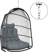 Outsunny Függőszék Kosár Kárpittal, Poly Rattan Hinta Kültéri-Beltéri Összecsukható Függőszék, 150kg-ig Terhelhető, Hinta Kosár Függőszék Nappali Erké