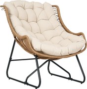 Outsunny Rattan Fotel Kivehető Kárpittal, Párnázott, Kültéri Poli Rattan Fotel, Kosárka Fotel 120kg teherbírással, Kerti Fotelek Teraszra, Erkélyre, F