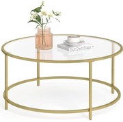 Kerek üveges dohányzóasztal, 84x84x45,5 cm arany szinű