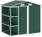 vidaXL zöld vas kerti fészer állvánnyal 205 x 130 x 183 cm
